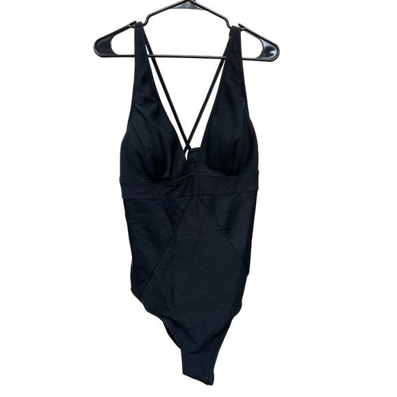 Cupshe Women's Rib Plunge Tummy Control One Piece Swimsuit Black Size XL - Picture 1 of 7